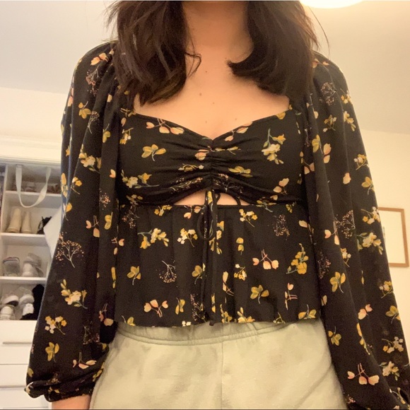 Urban Outfitters Black Floral Cutout Blouse - Picture 1 of 6